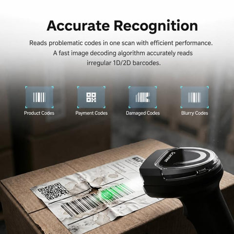 Wireless High-Speed QR Code Scanner 2.4G Bluetooth Barcode Reader For Supermarket, BWHS28Plus