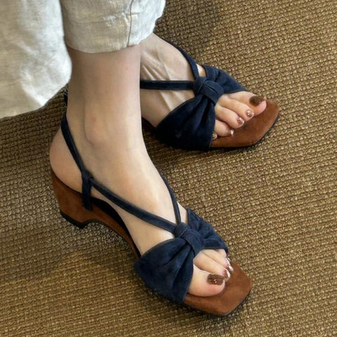 Summer Vintage Woven One-Strap Buckle Sandals Backless Mid-Heel Open Toe Outdoor Sandals, 34, 35, 36, 37, 38, 39, 40
