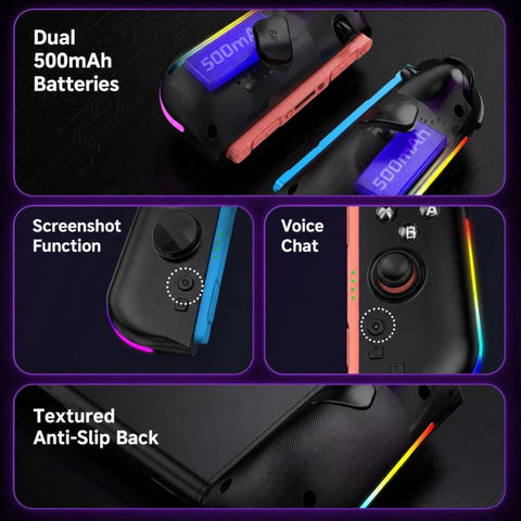 For Nintendo Switch 2 Left + Right Magnetic Controllers 9-Axis RGB Motion-Sensing Hall-Effect Joystick With Bluetooth 5.4 Wake-Up and Burst Fire Functionality