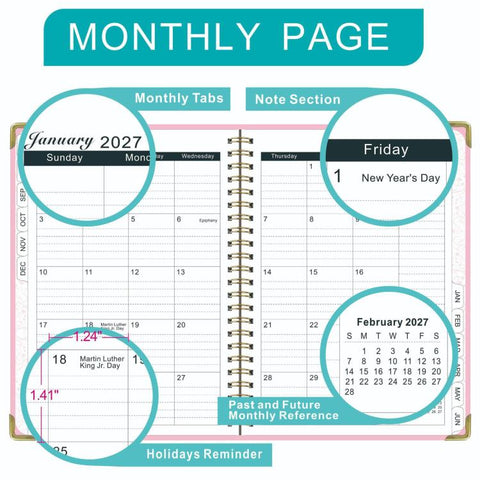 Jul 2026 - Jun 2027 Academic Planner Weekly & Monthly A5 Hardcover Spiral Organizer with Tabs