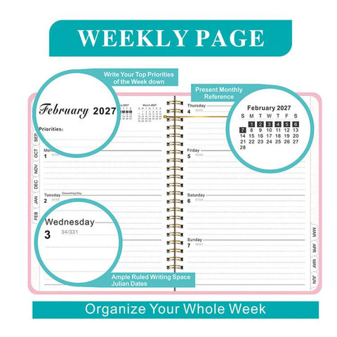 Jul 2026 - Jun 2027 Academic Planner Weekly & Monthly A5 Hardcover Spiral Organizer with Tabs