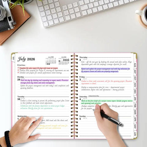 Jul 2026 - Jun 2027 Academic Planner Weekly & Monthly A5 Hardcover Spiral Organizer with Tabs