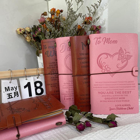 A6 Leather Refillable Journal Vintage Travelers Notebook with Engraved Quote, Graduation, To My Goddaughter, To My Son, Brown - To My Mom, Pink - To My Mom, Brown - Dad to Son, Brown - Mom to Son, Brown - To My Wife, Pink - To My Wife                  ...