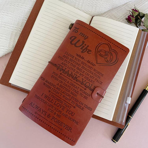 A6 Leather Refillable Journal Vintage Travelers Notebook with Engraved Quote, Graduation, To My Goddaughter, To My Son, Brown - To My Mom, Pink - To My Mom, Brown - Dad to Son, Brown - Mom to Son, Brown - To My Wife, Pink - To My Wife                  ...