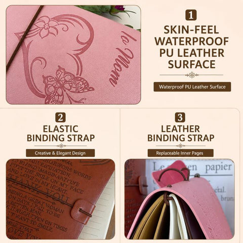 A6 Leather Refillable Journal Vintage Travelers Notebook with Engraved Quote, Graduation, To My Goddaughter, To My Son, Brown - To My Mom, Pink - To My Mom, Brown - Dad to Son, Brown - Mom to Son, Brown - To My Wife, Pink - To My Wife                  ...