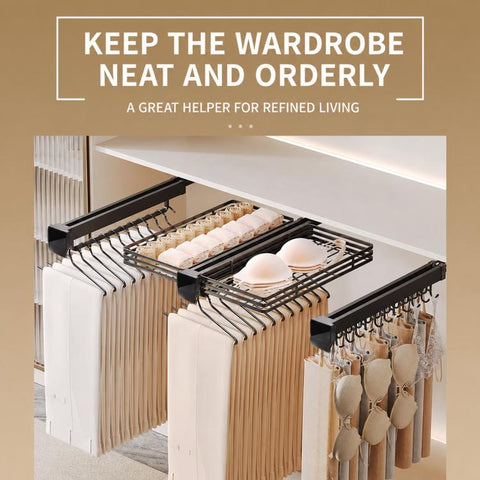 Pull Out Closet Pants Rack Organizer Slide Out Wardrobe Storage Basket, 41cm, 46cm, 51cm, 56cm, Cushioned 41cm, Cushioned 46cm, Cushioned 51cm, Cushioned 56cm