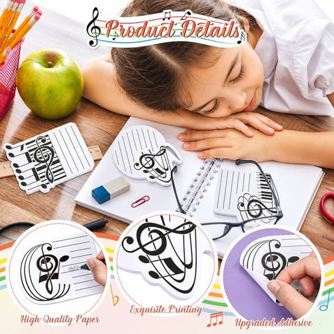 Music Theme Sticky Notes Set Novelty Musical Notes Treble Clef Memo Pads, 10 In 1, 8 In 1