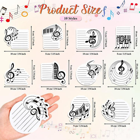 Music Theme Sticky Notes Set Novelty Musical Notes Treble Clef Memo Pads, 10 In 1, 8 In 1