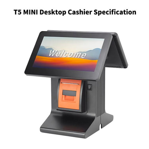 Yokoscan T5 MINI Dual Touch Screen All-In-One Cash Register For Milk Tea Shops Supermarkets, US Plug, UK Plug, EU Plug, AU Plug