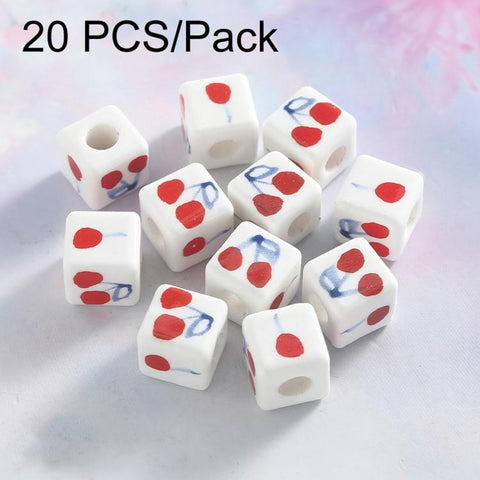 20 PCS/Pack Cherry Large-hole Square Ceramic Loose Bead Bracelet Accessory DIY Material, Small, Large