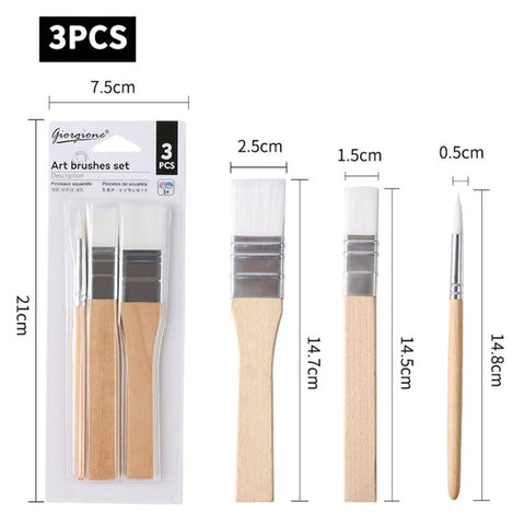 Giorgione 3 Pcs Natural Wood Paint Brush Set Synthetic Nylon Hair Flat & Round Brushes
