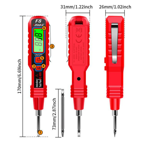 Induction Acoustic-Optic Alarm Voltage Tester Pen Digital Display Voltage Detector For Household Use, CZDANG F8