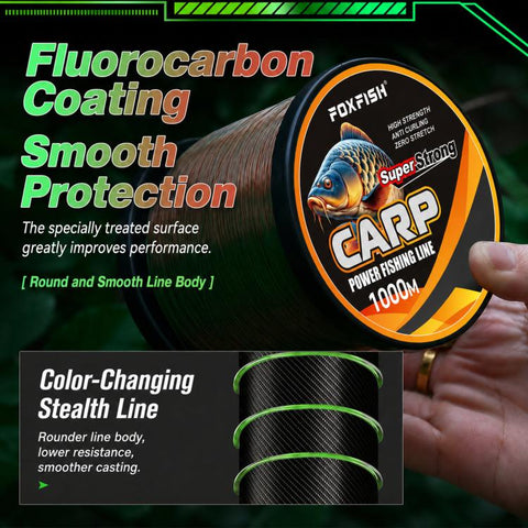 FOXFISH 1000m Color Changing Nylon Fishing Line Wear Resistant Soft Invisible & High Tensile Strength, 3.0#, 3.5#, 4.0#, 4.5#, 5.0#, 6.0#, 7.0#, 8.0#, 9.0#, 10#, 12#