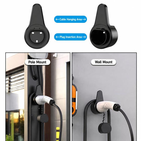 EV Charger Holder Wall Mount Compact Electric Vehicle Charger Holster Dock & Cable Hook, SAE J1772 US Standard, Type 2 EU Standard