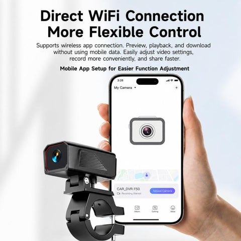 D8 Motorcycle Dash Cam IPX5 Waterproof Bicycle 2K Camera With WiFi App Control