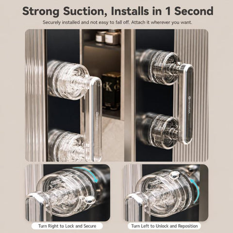 Vacuum Suction Cup Door Handle Drill-Free Removable Glass Door Pull Knob Slide Door Handle Bar, Small Clear, Small Clear Grey, Large Clear, Large Clear Grey