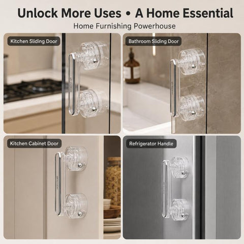 Vacuum Suction Cup Door Handle Drill-Free Removable Glass Door Pull Knob Slide Door Handle Bar, Small Clear, Small Clear Grey, Large Clear, Large Clear Grey