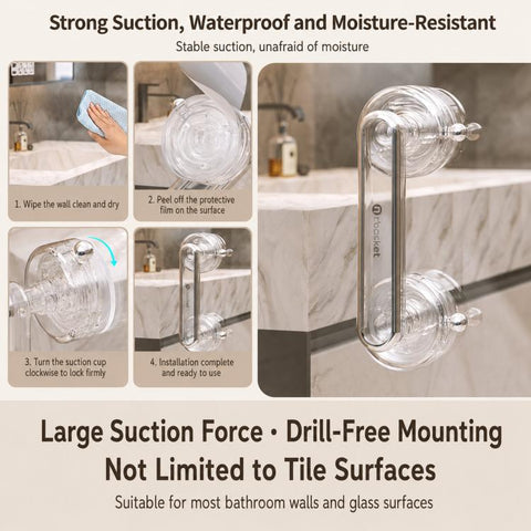 Vacuum Suction Cup Door Handle Drill-Free Removable Glass Door Pull Knob Slide Door Handle Bar, Small Clear, Small Clear Grey, Large Clear, Large Clear Grey