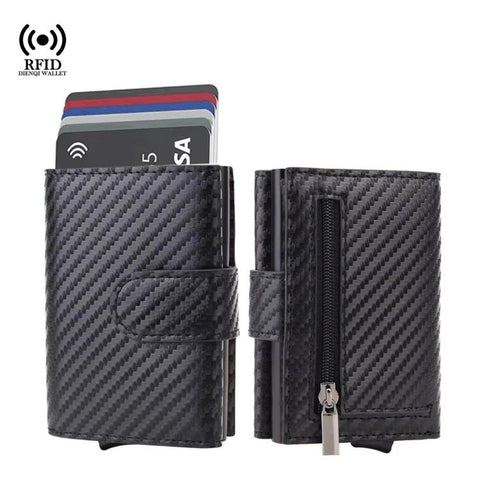 RFID Blocking Pop Up Wallet Carbon Fiber Card Holder With Coin Pocket & Money Clip