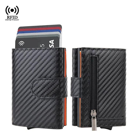 RFID Blocking Pop Up Wallet Carbon Fiber Card Holder With Coin Pocket & Money Clip
