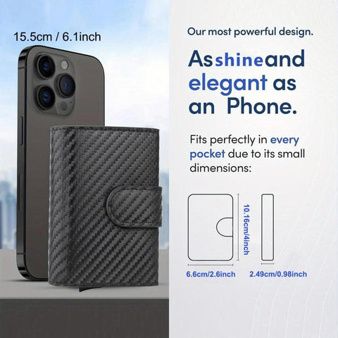 RFID Blocking Pop Up Wallet Carbon Fiber Card Holder With Coin Pocket & Money Clip