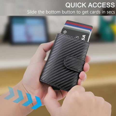 RFID Blocking Pop Up Wallet Carbon Fiber Card Holder With Coin Pocket & Money Clip