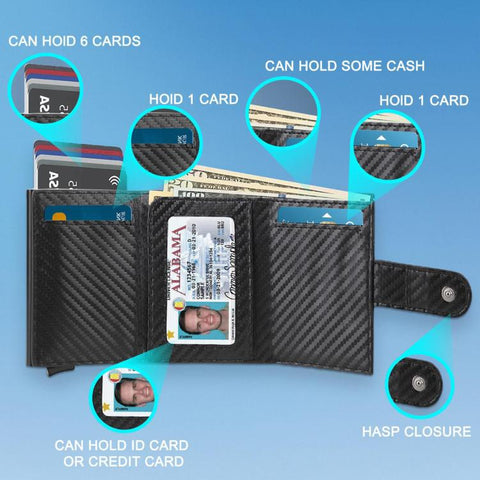 RFID Blocking Pop Up Wallet Carbon Fiber Card Holder With Coin Pocket & Money Clip