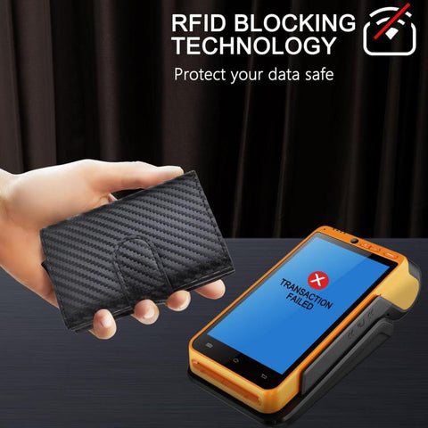 RFID Blocking Pop Up Wallet Carbon Fiber Card Holder With Coin Pocket & Money Clip