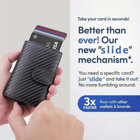 RFID Blocking Pop Up Wallet Carbon Fiber Card Holder With Coin Pocket & Money Clip