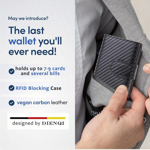 RFID Blocking Pop Up Wallet Carbon Fiber Card Holder With Coin Pocket & Money Clip