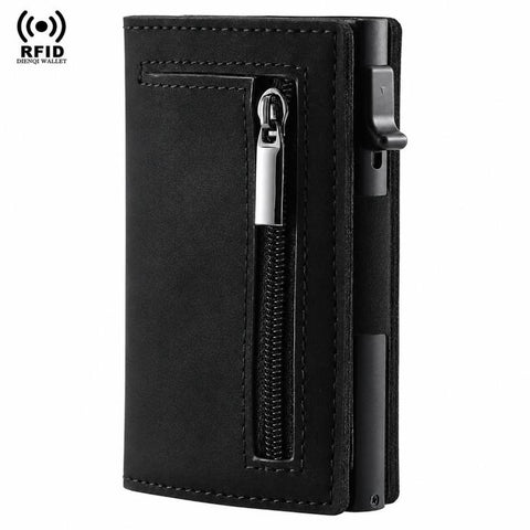RFID Blocking Pop Up Wallet With Zipper Coin Pocket Slim Minimalist Credit Card Holder