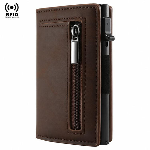 RFID Blocking Pop Up Wallet With Zipper Coin Pocket Slim Minimalist Credit Card Holder