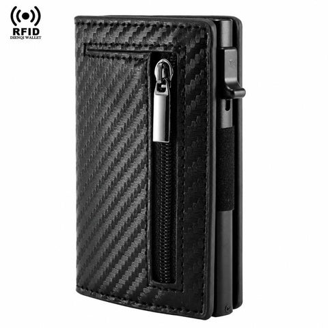 RFID Blocking Pop Up Wallet With Zipper Coin Pocket Slim Minimalist Credit Card Holder