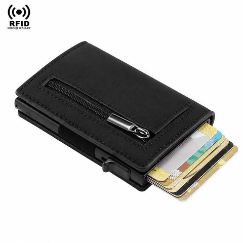 RFID Blocking Pop Up Wallet With Zipper Coin Pocket Slim Minimalist Credit Card Holder