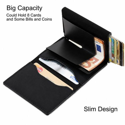 RFID Blocking Pop Up Wallet With Zipper Coin Pocket Slim Minimalist Credit Card Holder