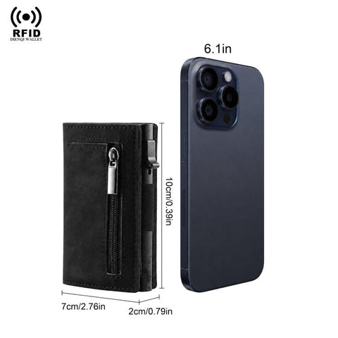 RFID Blocking Pop Up Wallet With Zipper Coin Pocket Slim Minimalist Credit Card Holder