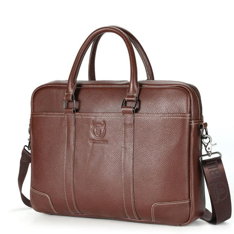 BULL CAPTAIN Genuine Leather Briefcase for Men 15.6 Inch Laptop Messenger Bag