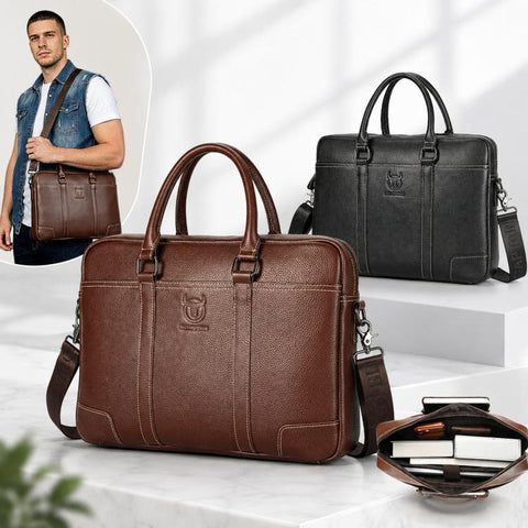 BULL CAPTAIN Genuine Leather Briefcase for Men 15.6 Inch Laptop Messenger Bag