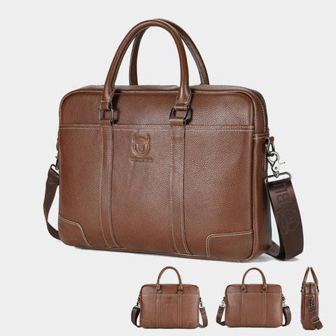 BULL CAPTAIN Genuine Leather Briefcase for Men 15.6 Inch Laptop Messenger Bag