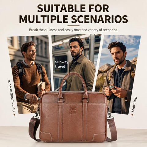 BULL CAPTAIN Genuine Leather Briefcase for Men 15.6 Inch Laptop Messenger Bag