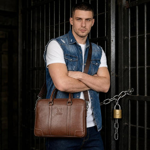 BULL CAPTAIN Genuine Leather Briefcase for Men 15.6 Inch Laptop Messenger Bag