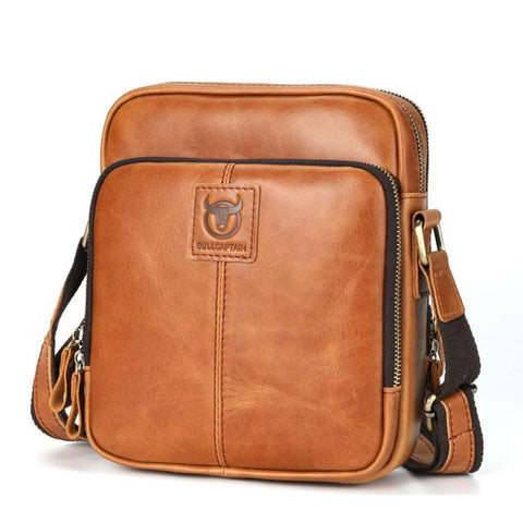BULL CAPTAIN Genuine Leather Crossbody Bag for Men Vintage Multi-Pocket Messenger Bag