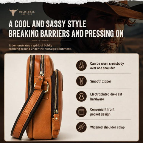 BULL CAPTAIN Genuine Leather Crossbody Bag for Men Vintage Multi-Pocket Messenger Bag