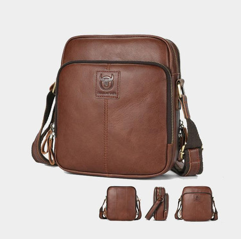 BULL CAPTAIN Genuine Leather Crossbody Bag for Men Vintage Multi-Pocket Messenger Bag