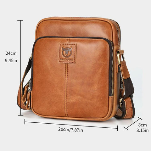 BULL CAPTAIN Genuine Leather Crossbody Bag for Men Vintage Multi-Pocket Messenger Bag