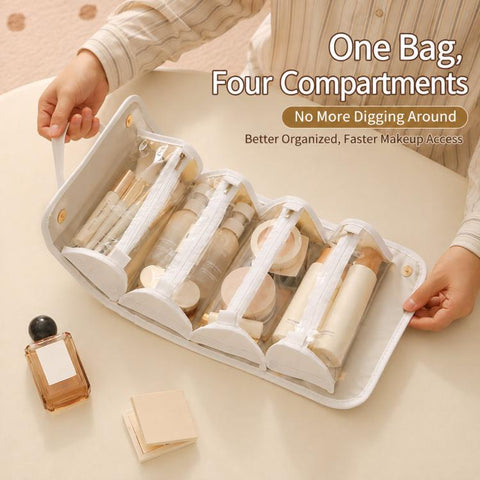 4 In 1 Roll Up Makeup Bag Detachable Clear Toiletry Organizer Waterproof Cosmetic Travel Case
