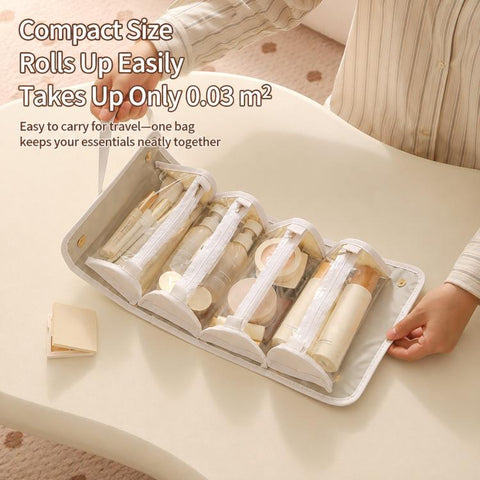 4 In 1 Roll Up Makeup Bag Detachable Clear Toiletry Organizer Waterproof Cosmetic Travel Case