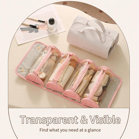4 In 1 Roll Up Makeup Bag Detachable Clear Toiletry Organizer Waterproof Cosmetic Travel Case