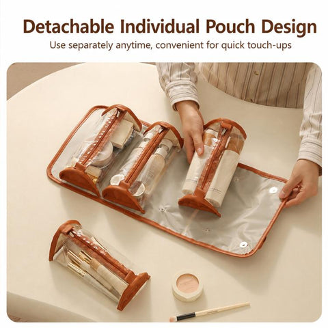 4 In 1 Roll Up Makeup Bag Detachable Clear Toiletry Organizer Waterproof Cosmetic Travel Case