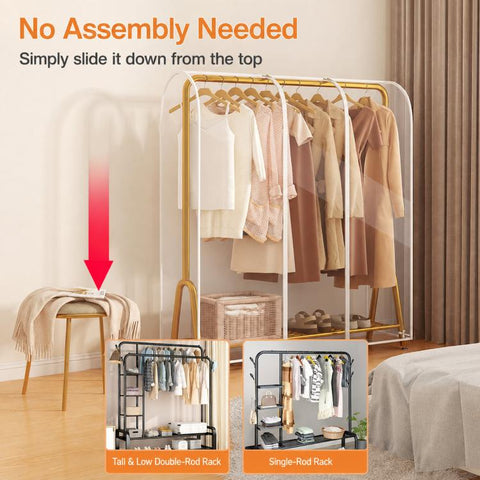 Clear Garment Rack Cover Waterproof Clothes Dust Protector Hanging Clothes Zipper Closure, 60x50x150cm Transparent, 90x50x150cm Transparent, 100x50x150cm Transparent, 110x50x150cm Transparent, 120x50x150cm Transparent, 130x50x150cm Transparent         ...